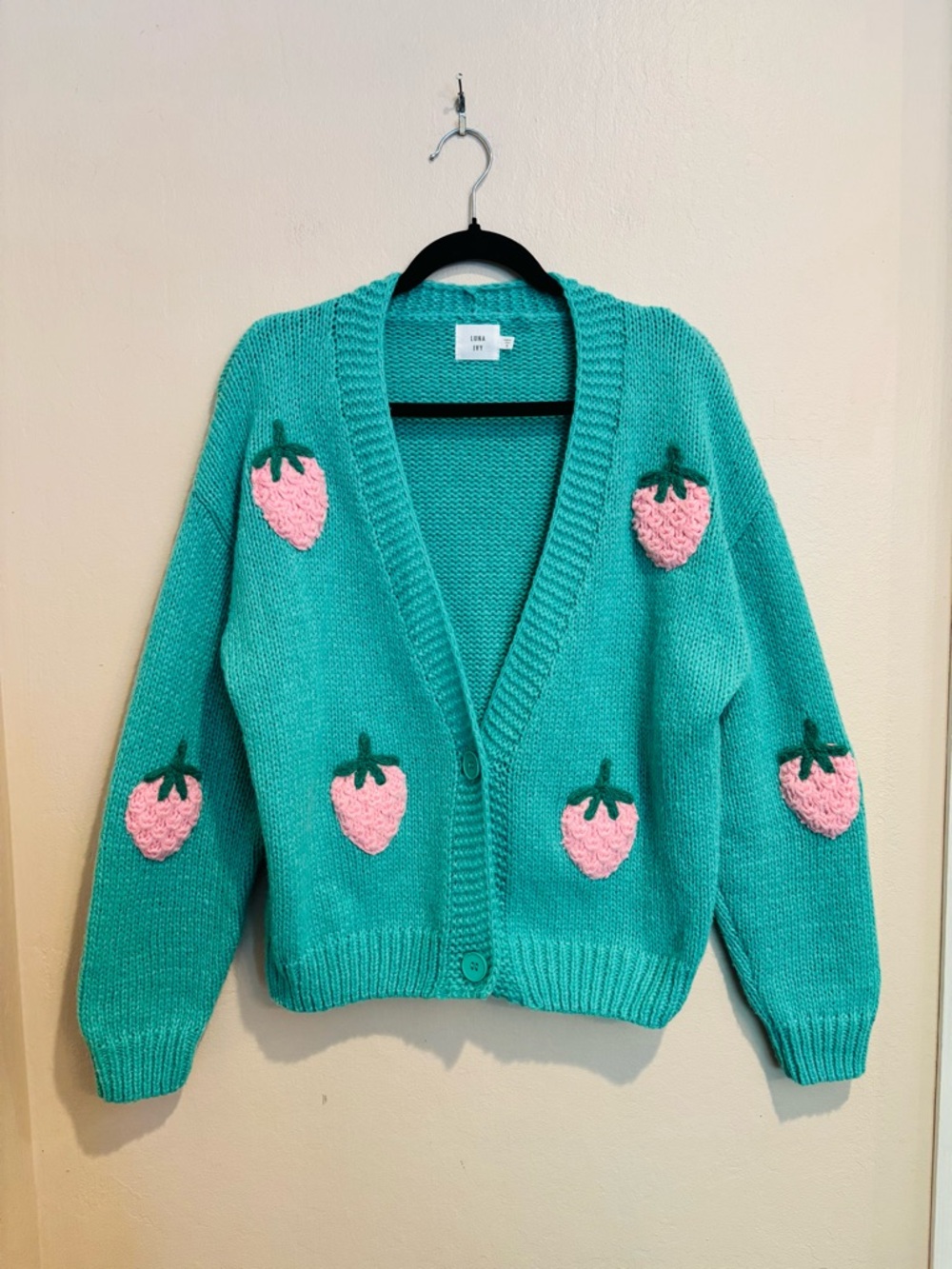 Strawberry Fields Turquoise Knit Cardigan with Front Buttons, Women’s size S